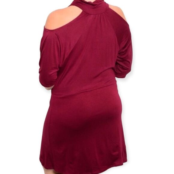 High Collar Cut Out Open ShoulderThree Quarter Sleeve Halter Dress NEW - Picture 4 of 4